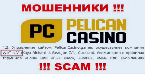 Юр лицо организации PelicanCasino Games - это WoT N.V.