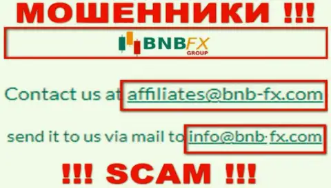 Электронная почта жуликов BNB FX, информация с официального веб-портала