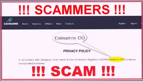 Coinumm scammers legal entity - this information from the scam website