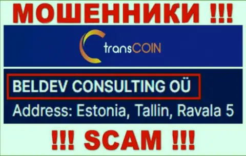 TransCoin - юр лицо мошенников контора BELDEV CONSULTING OÜ