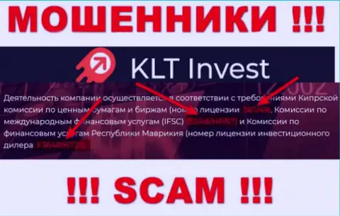 Хотя KLT Invest и представляют на информационном портале лицензионный документ, будьте в курсе - они в любом случае МОШЕННИКИ !!!