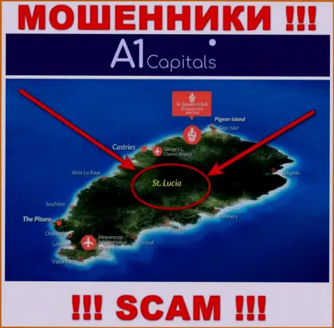 Организация A1 Capitals имеет регистрацию в оффшорной зоне, на территории - St. Lucia