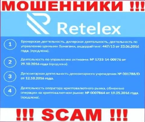 Retelex, замыливая глаза реальным клиентам, выставили у себя на информационном ресурсе номер своей лицензии