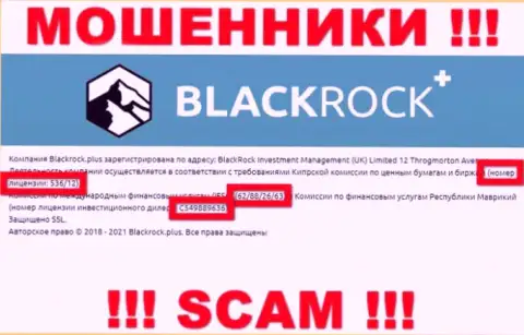 BlackRock Plus прячут свою жульническую суть, показывая у себя на web-сервисе лицензию