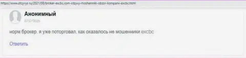 Web-сервис otzyvys ru поделился высказыванием биржевого трейдера о организации EXCBC