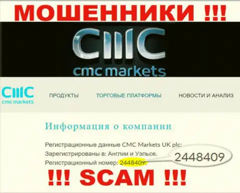 ЛОХОТРОНЩИКИ CMC Markets UK plc оказалось имеют номер регистрации - 2448409