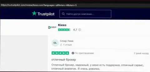Валютные трейдеры ФОРЕКС дилингового центра KIEXO представили свои комментарии об работе организации на информационном сервисе Trustpilot Com