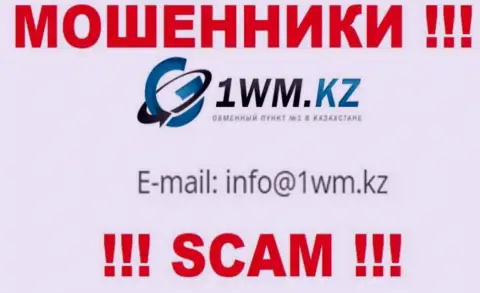 На информационном ресурсе мошенников 1WM Kz размещен их адрес электронного ящика, но отправлять письмо не спешите
