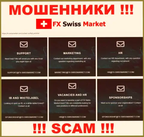 Е-мейл, который интернет мошенники FX Swiss Market опубликовали на своем официальном портале