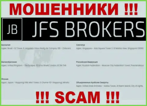 JFS Brokers у себя на ресурсе опубликовали липовые сведения на счет местонахождения