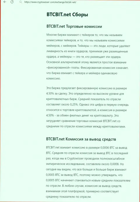 Публикация с рассмотрением комиссий компании БТКБит, выложенная на ресурсе криптовиссер ком